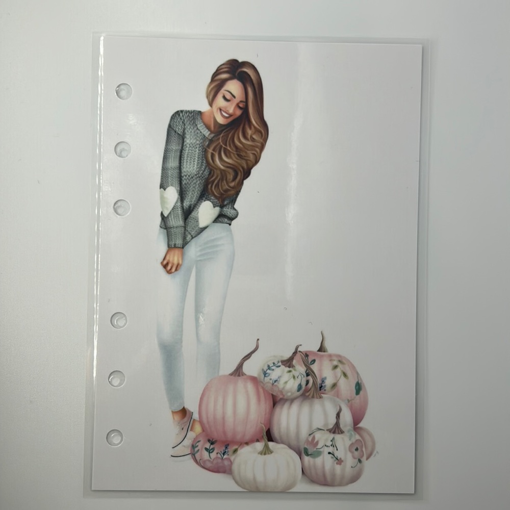 A6 - Fall Theme Picture Agenda Divider Dashboard (Girl with pink pumpkins)